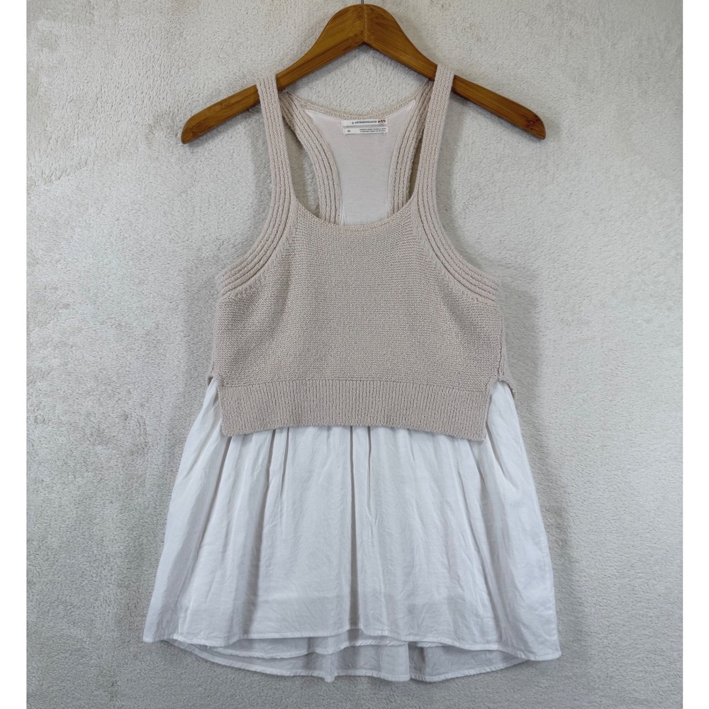 Anthropologie Mixed Media Tank Top Women's XS Ivory Knit Boho Coastal Luxury